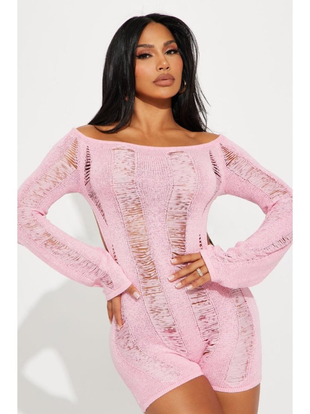 Fashion Nova Cancun Trips Crochet Romper Blush Pink Size L